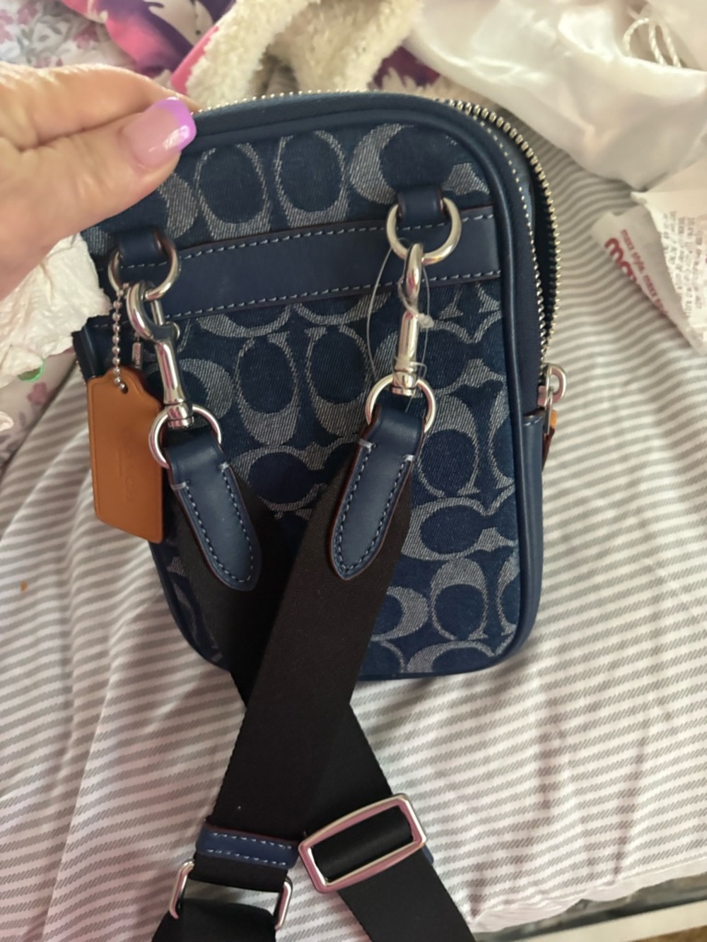 Coach Navy Signature Canvas Belt Bag with blue strap - Picture 4 of 5